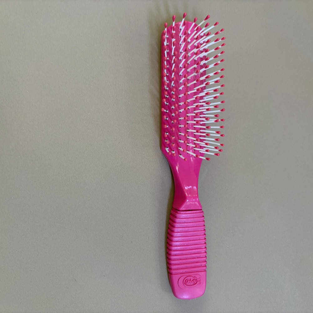 Vintage Goody Pink Ball Tipped Hairbrush 6.5 Inch Ribbed Grip Made in USA Rare